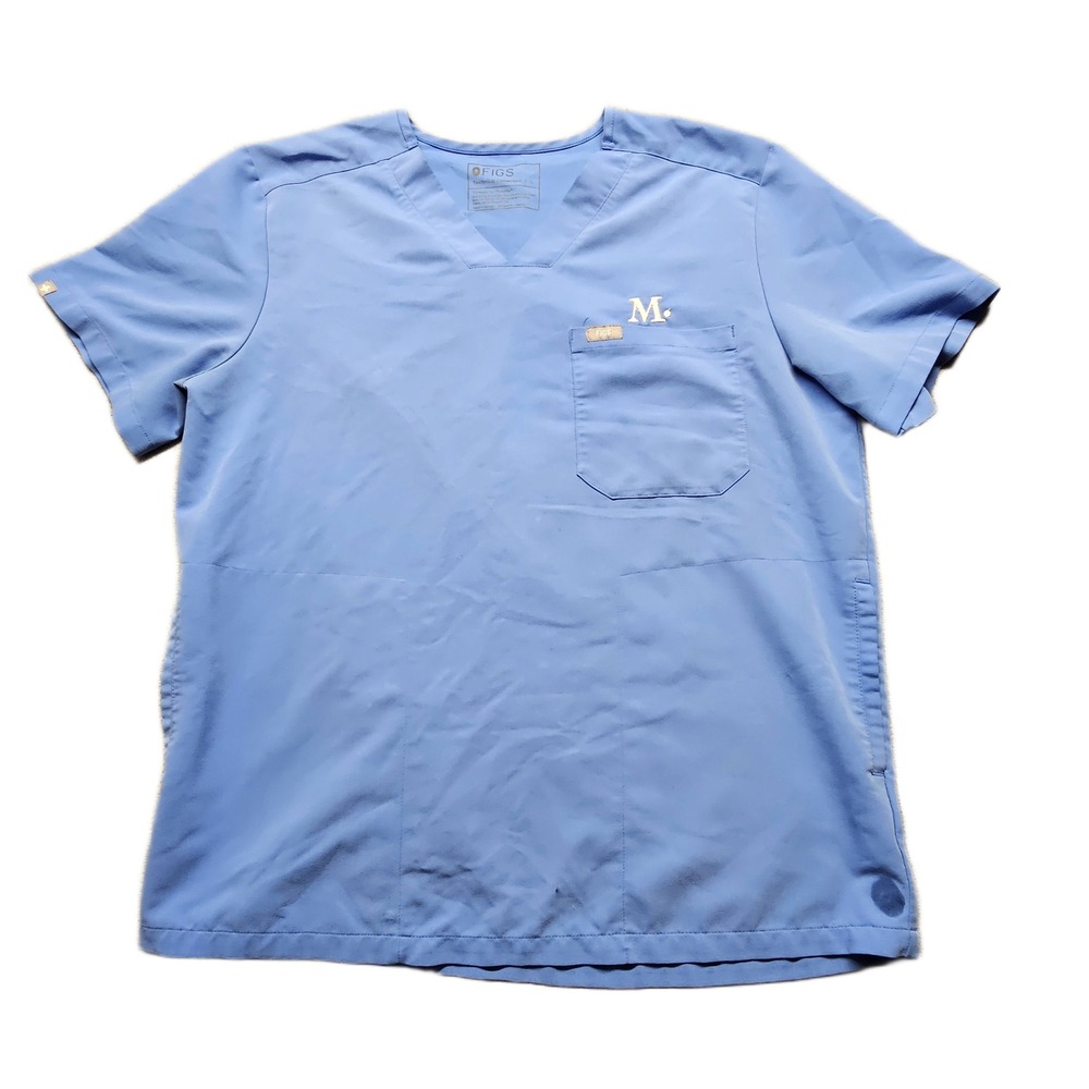FIGS‎ Technical Collection Scrub Top Womens L Blue Short Sleeve V-Neck Pullover